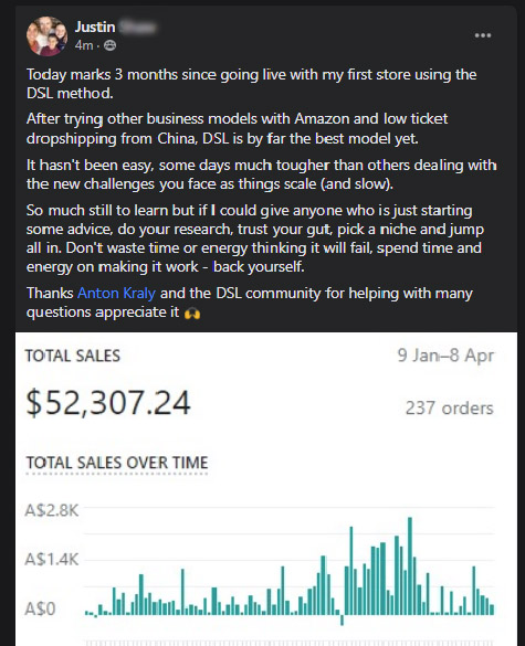 Original testimonial post from Justin