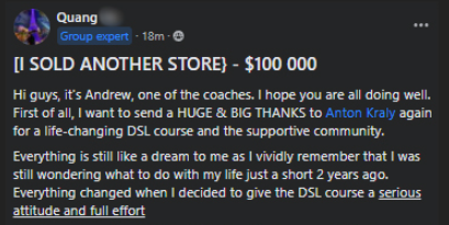 Original testimonial post from Quang