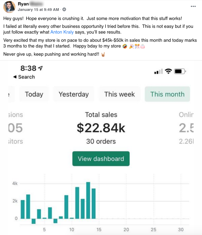 Original testimonial post from Ryan